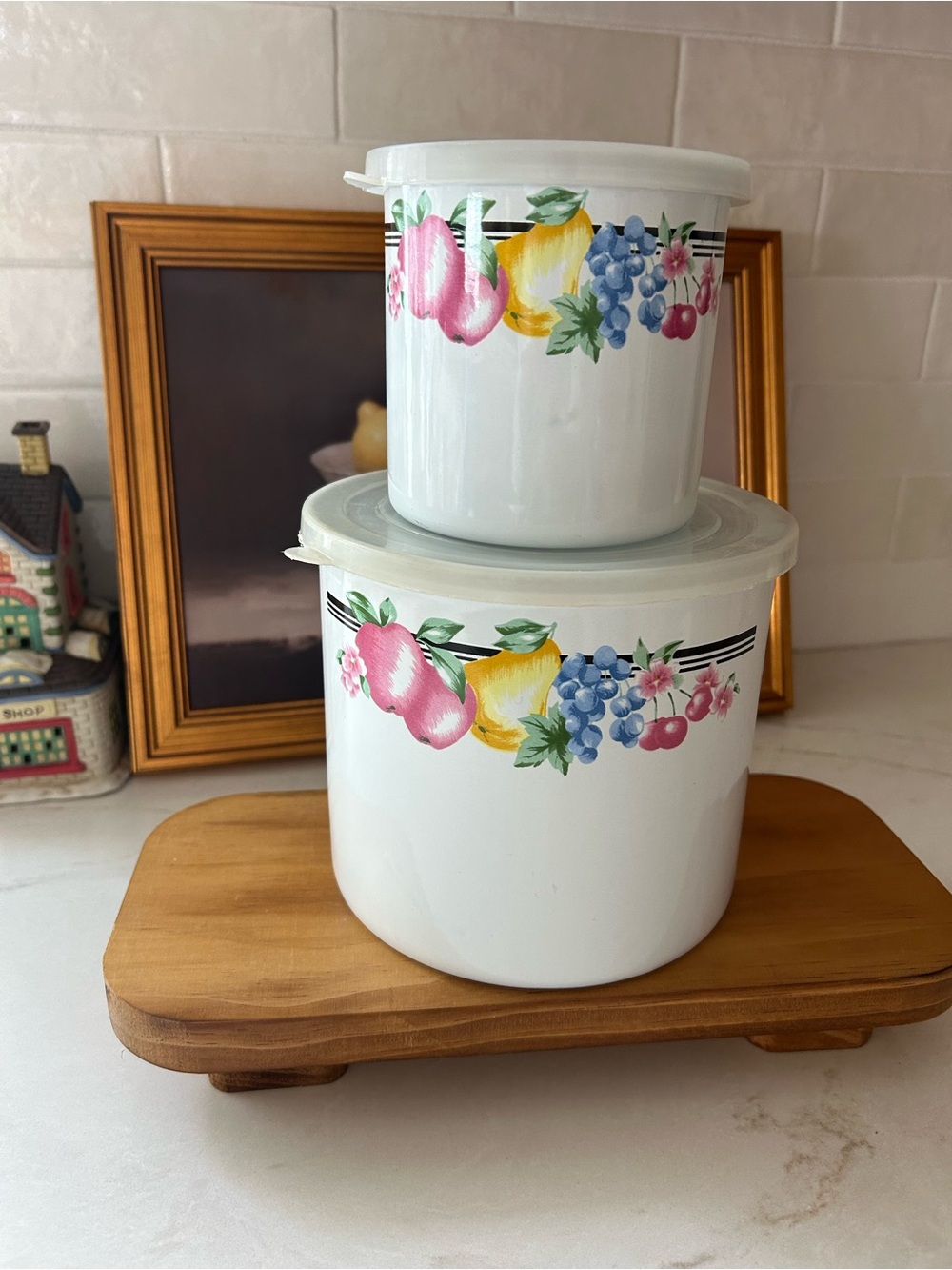 Vintage GMI Fruit Kitchen Canister Set of 2 Metal Storage Containers